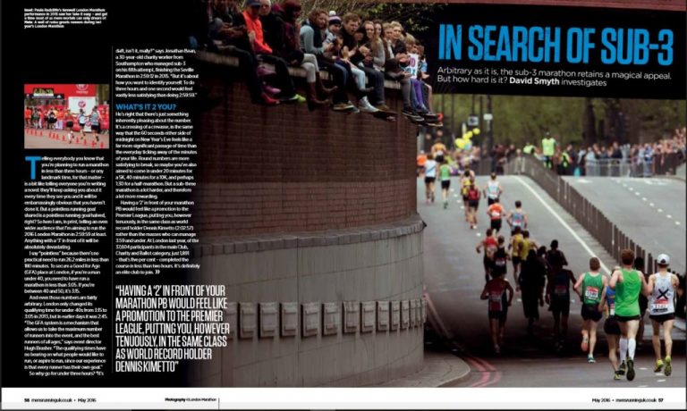 HOW TO RUN A SUB-3 HOUR MARATHON – Men’s Running, April 2016