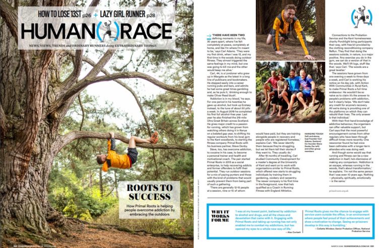CARL ADAMS of PRIMAL ROOTS interview – Runner’s World, March 2020 issue