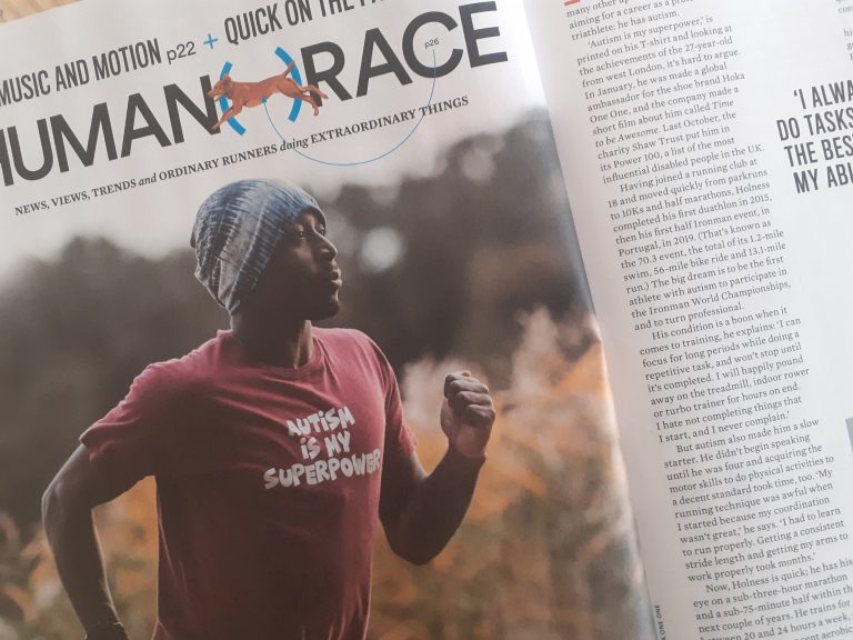 SAM HOLNESS – NEURODIVERSE TRIATHLETE interview – Runner’s World, April 2021 issue