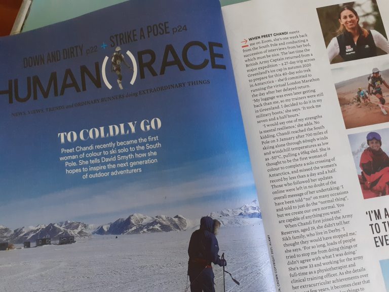PREET CHANDI’S SOUTH POLE ADVENTURE – Runner’s World, May 2022 issue