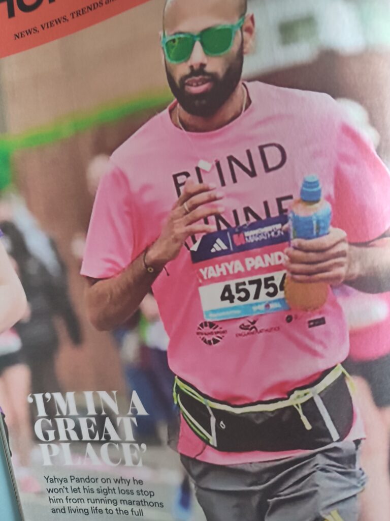 YAHYA PANDOR – blind marathon runner – Runner’s World, Sept 2024 issue