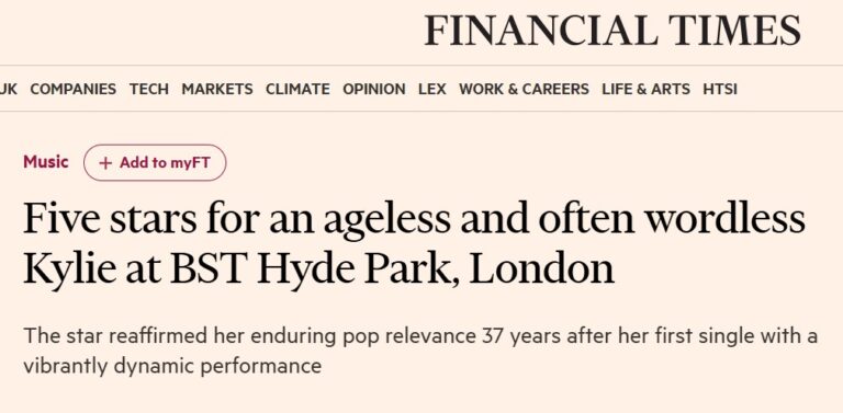 KYLIE, BST Hyde Park – Financial Times, July 2024