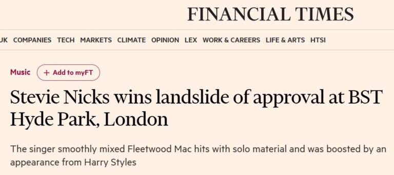 STEVIE NICKS, BST Hyde Park – Financial Times, July 2024