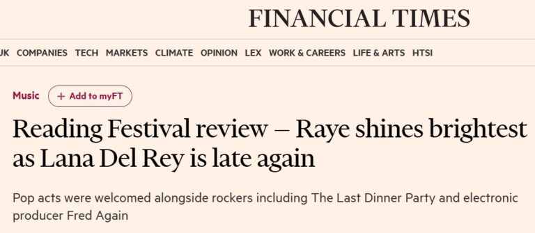 READING FESTIVAL – review – Financial Times, Aug 2024